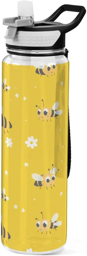 30 oz Yellow honeybee flower Water Bottle with Handle Tritan BPA Free Leak Proof non toxic Water Jugs for Fitness Cycling Collapsible
