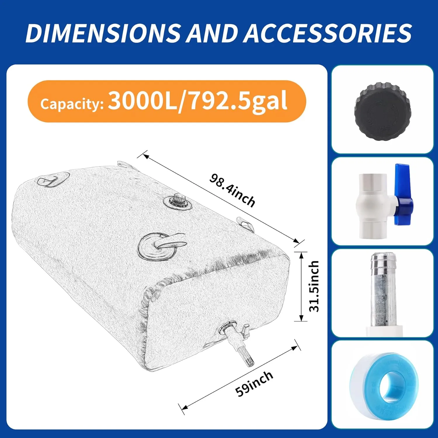 3000 L/792.5 gal Water Bladder Storage Containers, Foldable Portable Water Tank Large Capacity Soft Water Bag, Drought Resistance, Fire Prevention, Emergency Water