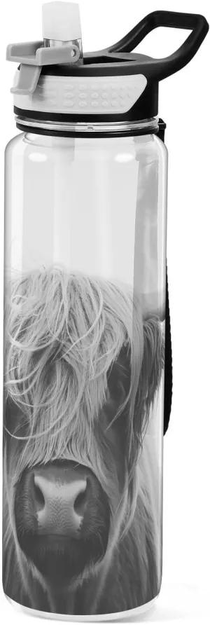 32 oz Highland Cow Water Bottles with Straw & Lid,Leakproof Clear Water Bottle BPA-Free Reusable Tritan Wide Mouth Water Bottle for School Gym Running Outdoor