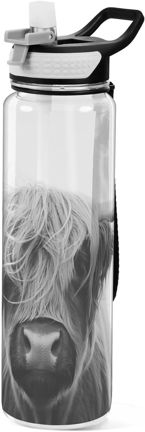 32 oz Highland Cow Water Bottles with Straw & Lid,Leakproof Clear Water Bottle BPA-Free Reusable Tritan Wide Mouth Water Bottle for School Gym Running Outdoor