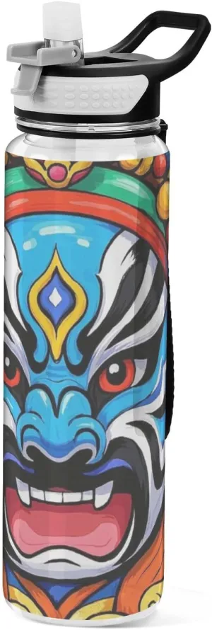 32oz Chinese Colorful Peking Opera Facial Makeup Sports Water Bottle Tritan BPA Free Leakproof non toxic Water Jugs for Drinking for Fitness Collapsible
