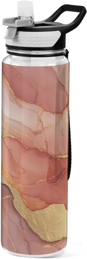 32oz Marble Terracotta Blush Water Bottle with Spout Lid Tritan No BPA non toxic Water Jugs for Drinking for Gym Collapsible