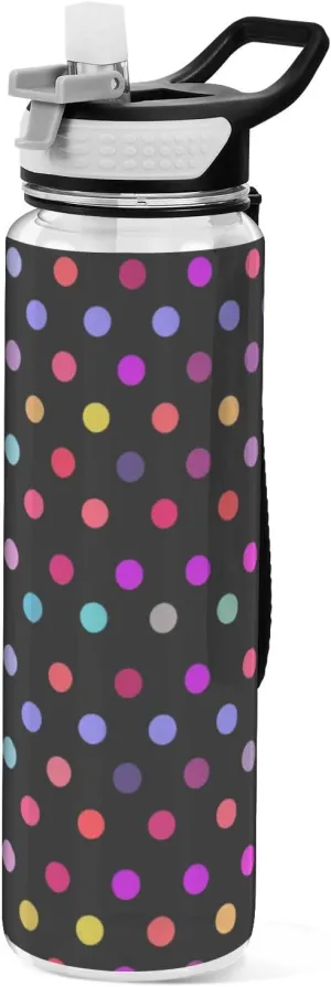 32oz Polka Dots Black Colorful Decor Water Bottle for Adults Tritan Non-BPA non toxic Water Jug for Work for Gym Collapsible