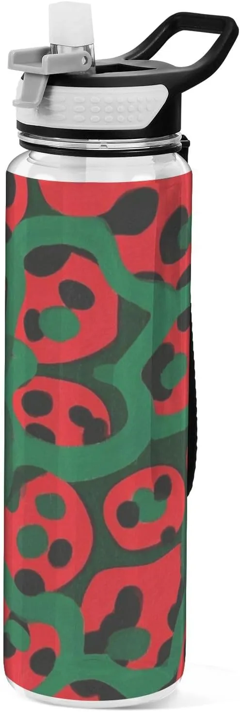 32oz Red and Green Leopard Print Silicone Spout Water Bottle Tritan BPA Free Leak Proof non toxic Water Jug for Work for Running Collapsible