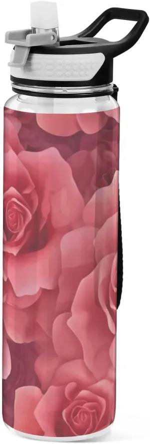 32oz Saudi Arabia Taif’s Rose Beauty Flower Water Bottle Straw Lid Tritan Non-BPA non toxic Water Jug with Handle for Running Collapsible