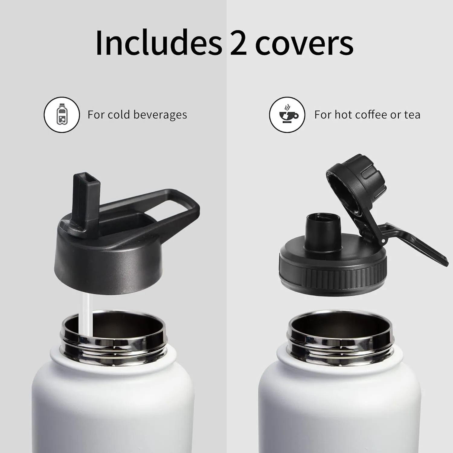 32oz Vacuum Insulated Stainless Steel Water Bottles with Straw & Spout Lids, Double Wall Sport Bottle, Sweat-Proof BPA Free, Canteen Metal Thermo Mug Hydro Cup Jug (White)