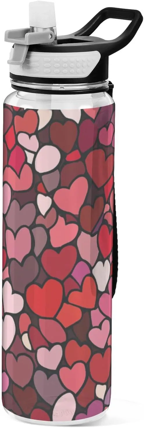 32oz Valentine Cartoon Heart Love Slim Water Bottle Tritan BPA Free Leakproof non toxic Water Jugs for Travelling Collapsible