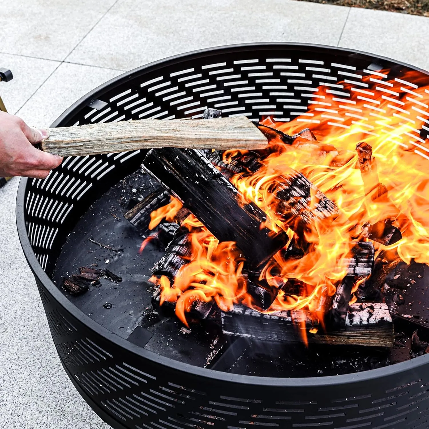 32" Wood Burning Fire Pits with Grill & Lid, Fire Pit Table for Outside with Waterproof Cover & Fire Poker, Outdoor Firepit with Functions for BBQ,Table and Bonfire
