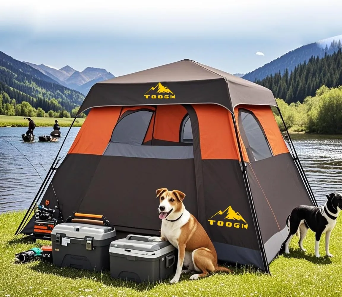 3/4 Person/6 Person Camping Tent Fast Cabin Tent with Instant Setup Tent, Weatherproof Tent Easy Quick Set Up & Pop Up in 60 Seconds with Rainfly Backpack for Family Camping,Upgraded Ventilation