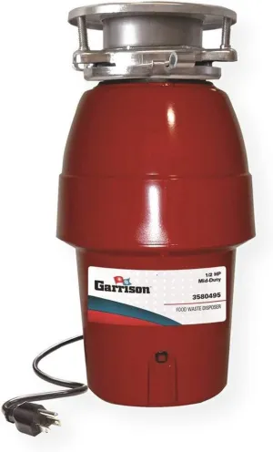 3580495 Disposer, Food Waste Disposal, 1/2 HP, 120 Volts, 2600 RPM, 4.5Amps, Permanently Lubricated Bearings, Removable Splash Guard, Power Cord Included, Red