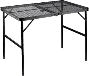 35x24 inches Camping Table with Mesh Desktop,Aluminum Alloy Folding Table with Height Adjustable,Folding Grill Table with Mesh Bag,and Removable Mesh Layer for Camping Picnic Cooking BBQ Black