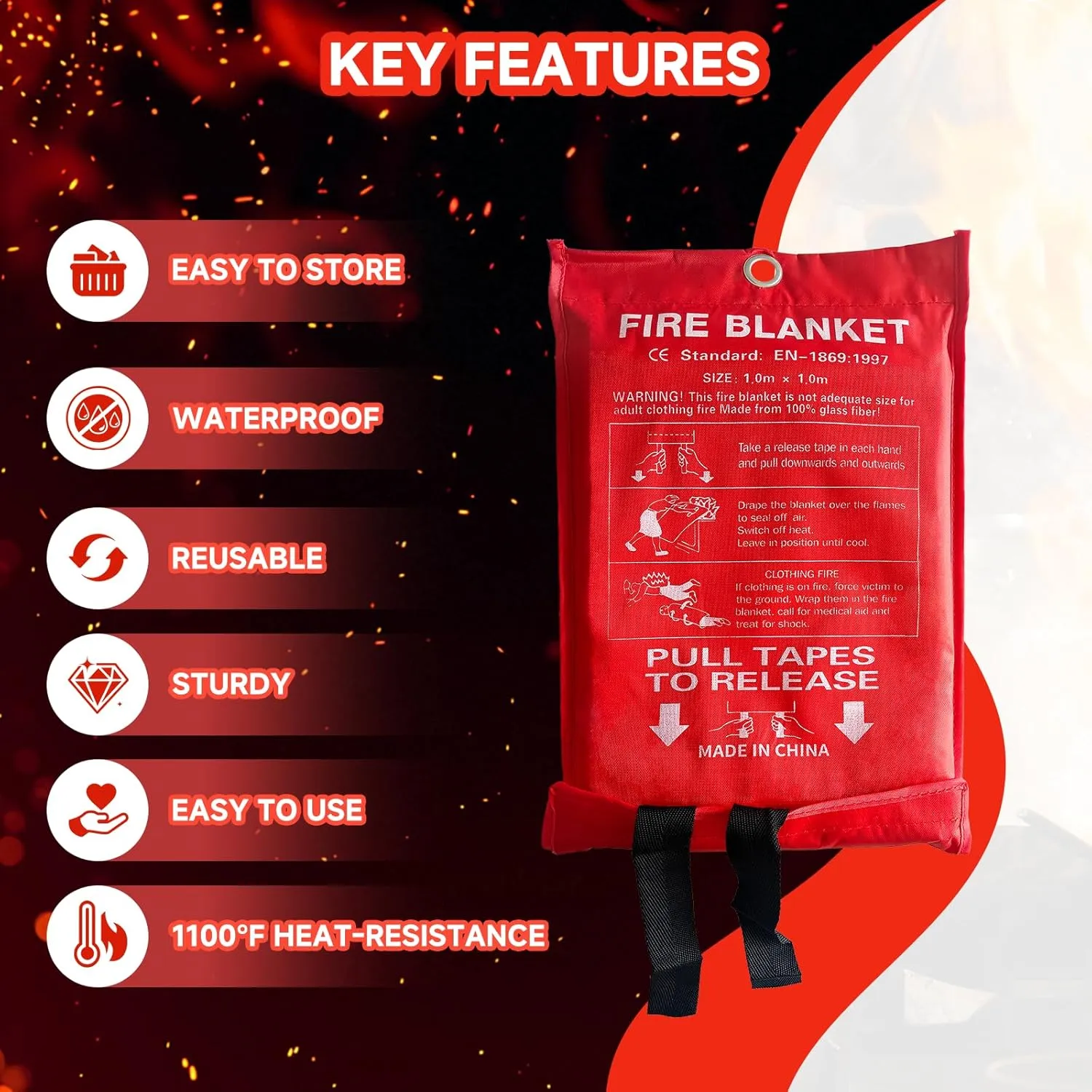 36 Packs Fire Blanket – 39.37x39.37 Inches, 1100℉ Heat Resistant, Emergency Fire Suppression Blanket for Kitchen, Home, Car, Camping – Easy to Use, Non-Toxic, Reusable, Compact & Lightweight