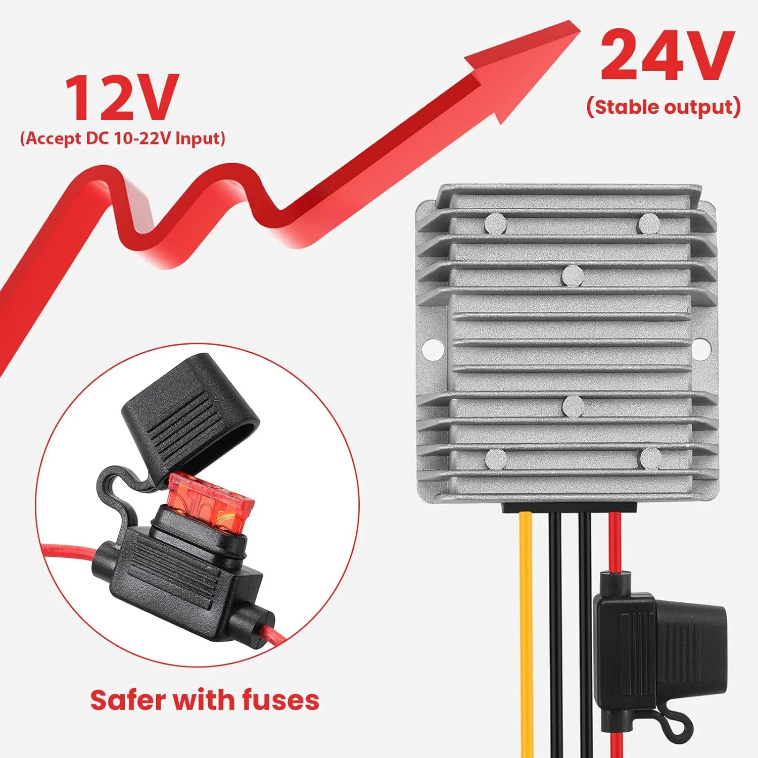 360W DC-DC Boost Converter 10-22V to 24V 15A Step-Up Transformer - for Solar Panels, Industrial Equipment, Overcurrent/Overheat Protectors