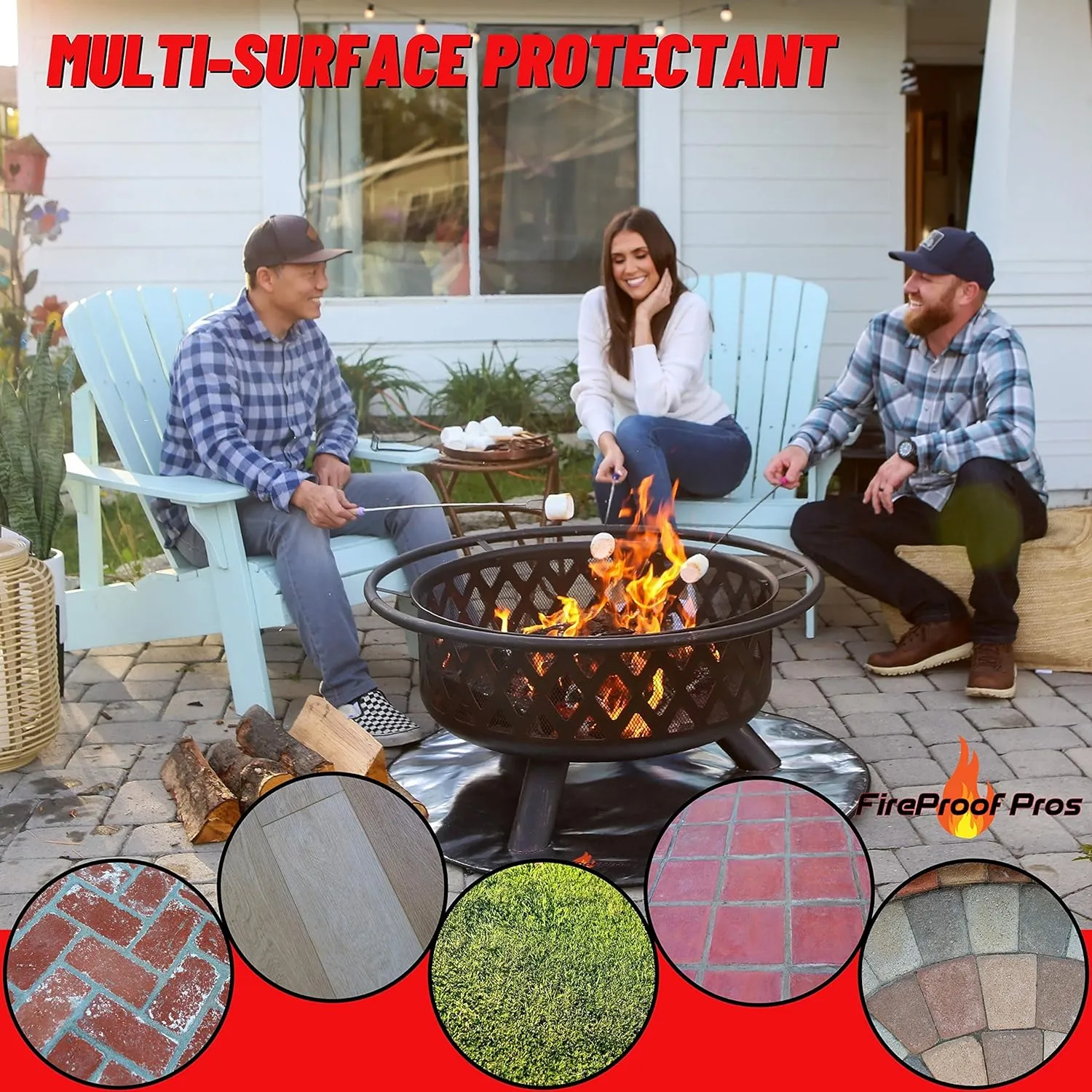 36" Fire Pit Protector for Deck or Patio, Thick Heat Resistant Deflector, Triple Layer BBQ Mat