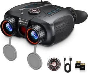3D VR Night Vision Goggles with Electronic Compass, Rechargeable Binoculars 6X Digital Zoom, 150-Inch Screen Equivalent, Dual-Lens Diopter Adjustment for Outdoor Enthusiasts and Animal Watchers
