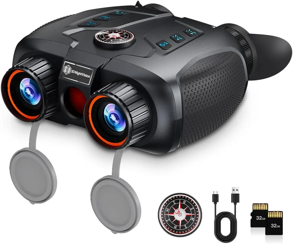 3D VR Night Vision Goggles with Electronic Compass, Rechargeable Binoculars 6X Digital Zoom, 150-Inch Screen Equivalent, Dual-Lens Diopter Adjustment for Outdoor Enthusiasts and Animal Watchers