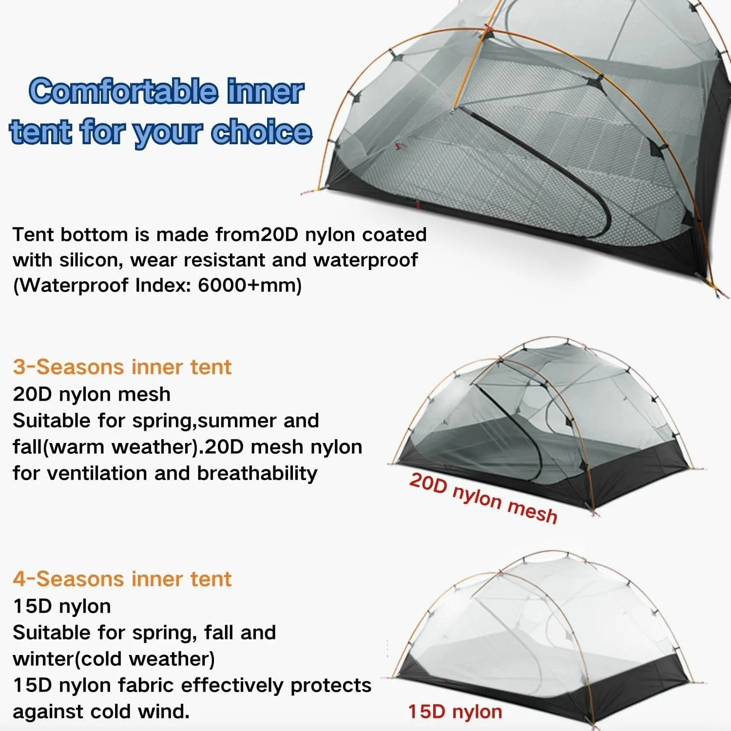 3F UL GEAR 3/4Person Camping Tent, Waterproof Tent For 3/4Seasons, Easy Set Up Hiking, Backpacking Tent Shelter, Included Ground Cloth