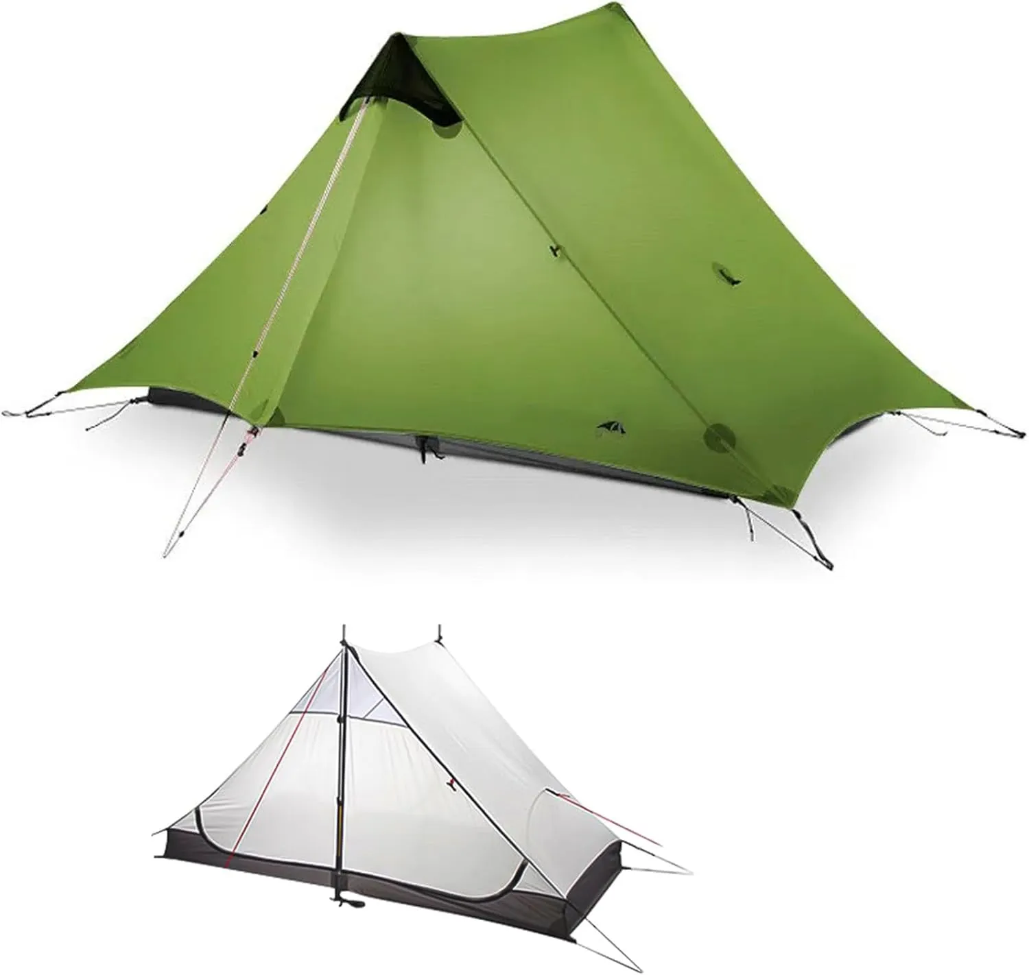 3FULGEAR Lanshan 2 Tent 2 Person Ultralight Camping Tent, 3/4 Season Professional 15D Silnylon Rodless Tent for Camping, Climbing, Hiking