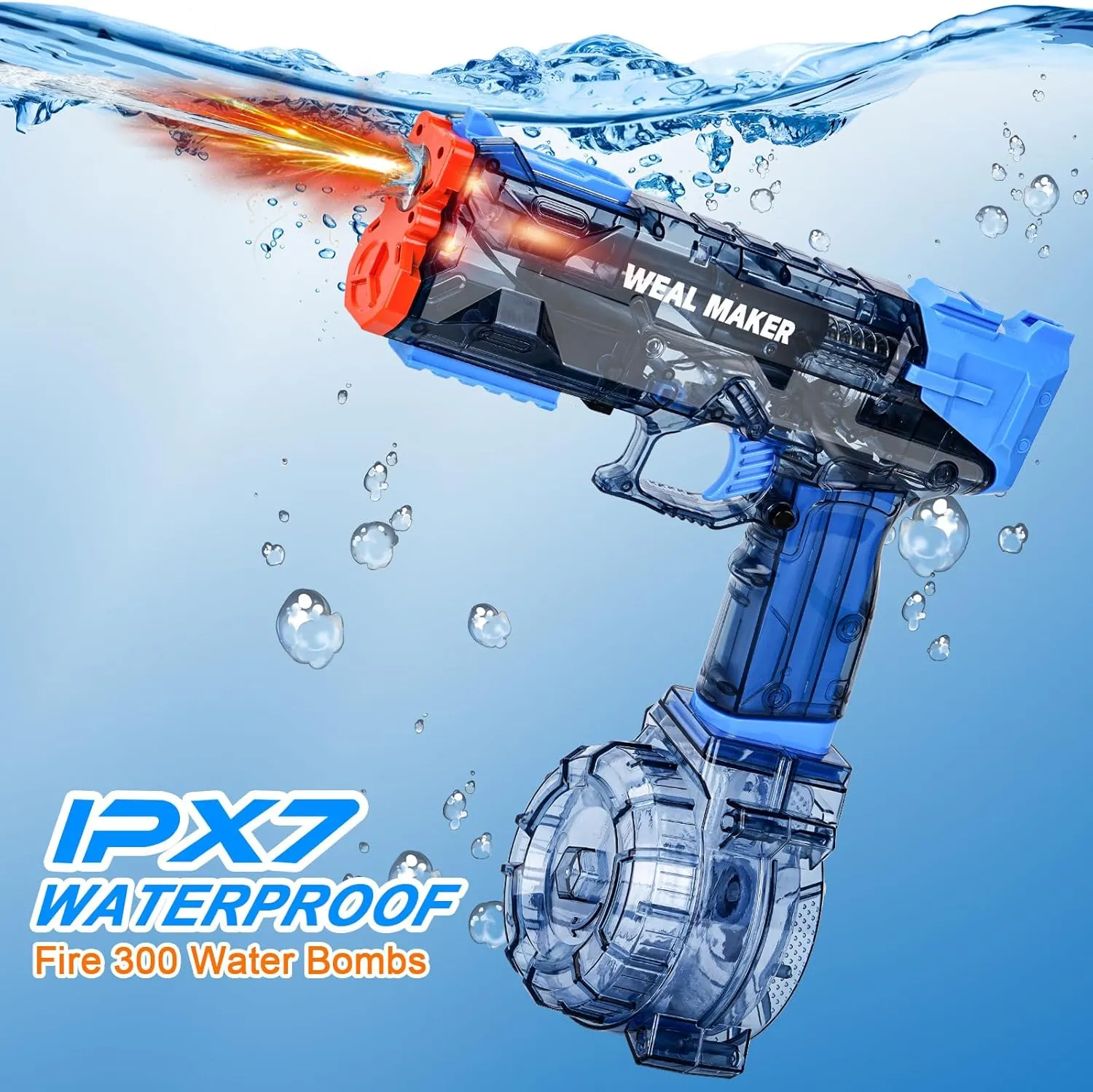 3Pack Electric Water Gun with LED Flash and USB-C Charging, IP67 Waterproof Automatic Squirt Guns 25-30 FT Range, Realistic Water Pistol for Summer Outdoor Pool Party Toys
