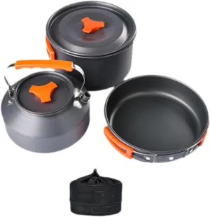 3Pcs Camping Cooking Set, Camping Cookware Mess Kit, Aluminum Alloy Frying Pan Teapot Kettle for Outdoor BBQ Picnic Trekking