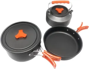 3X Camping Cookware Set Pot Frying Pan Kettle for Picnic Backpacking Fishing