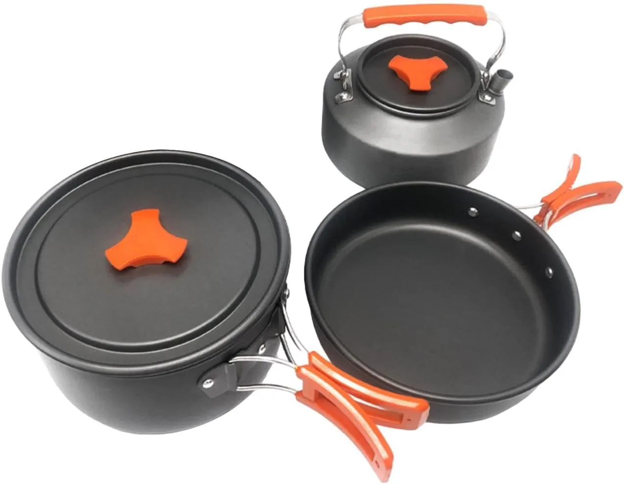 3X Camping Cookware Set Pot Frying Pan Kettle for Picnic Backpacking Fishing