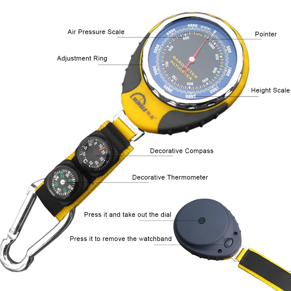 4-in-1 Altitude Meter - Altimeter, Barometer, Compass, Thermometer for Portable Camping and Hiking