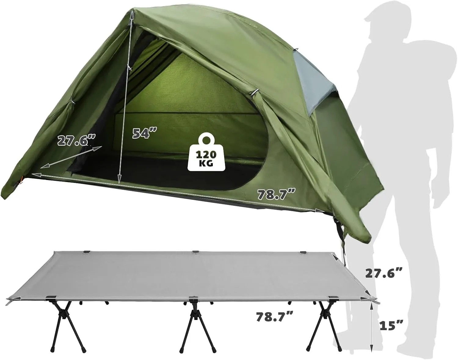 4-in-1 Camping Cot Tent, Foldable Elevated Tent Set for 1 Person to Use, Elevated Camping Bed Tent for Outdoor Hiking, Camping