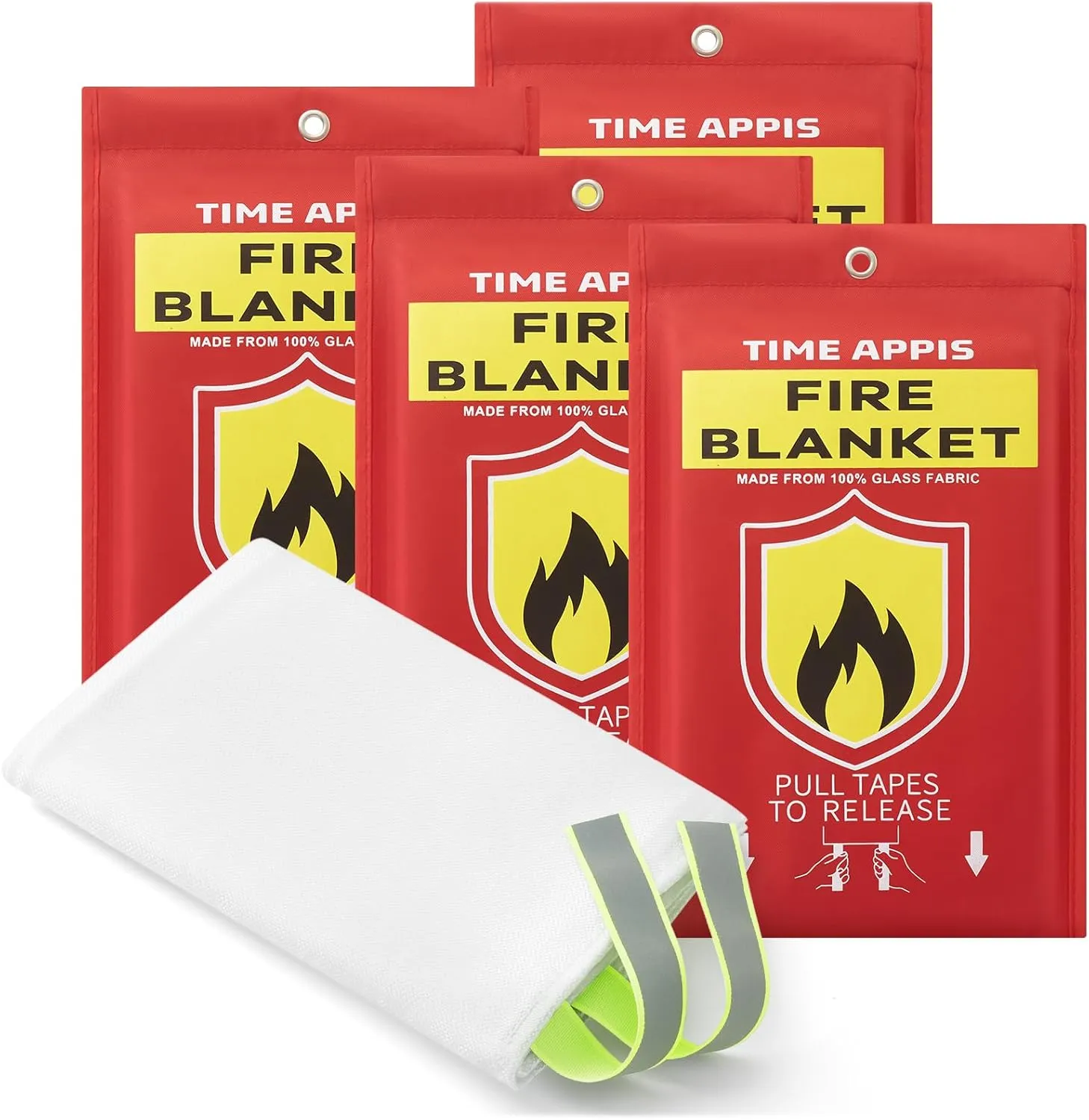 4 Pack Fire Blanket, 40''x40'' Emergency Fireproof Blankets for Home and Kitchen, with Reflective Strips Heavy Duty Fiberglass Insulation Fireblanket, Emergency Survival Safety