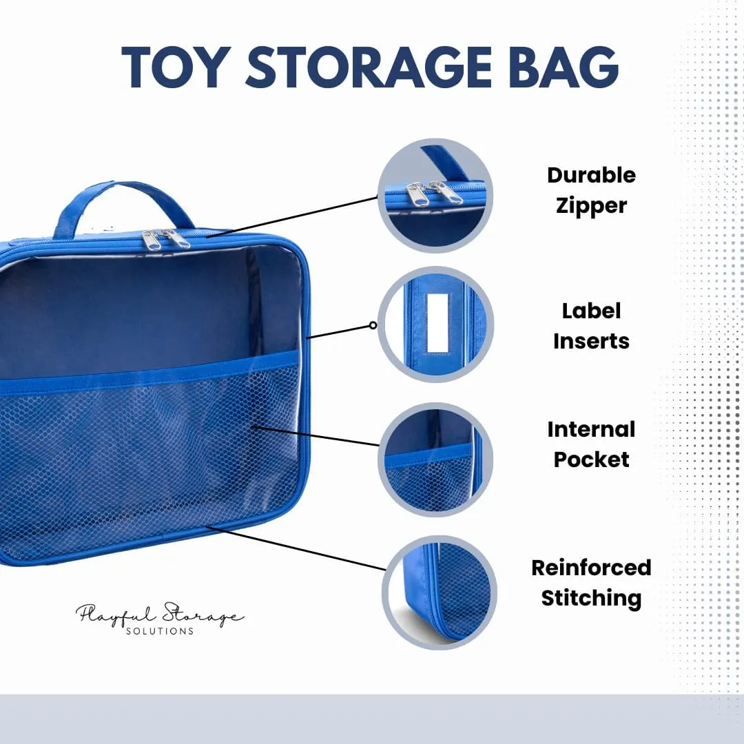4 Pack Toy Organization Bag, Toy Storage Carry Case for Travel, Car Toy Organization Bag, Toy Storage Organizer for Building Bricks, Tiles, Toys, Games (blue, Medium)