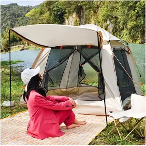 4-Person Waterproof Pop-Up Tent, Double Doors Four Windows, Quick Setup, Stable for Camping Hiking