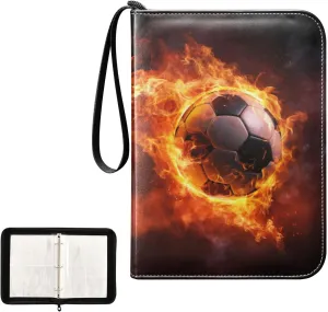 4 Pockets Trading Card Album Holder Book Folder Sports Card Binder Football Fire Soccer 400 Double Side Pockets for 3 Ring Binder Zipper