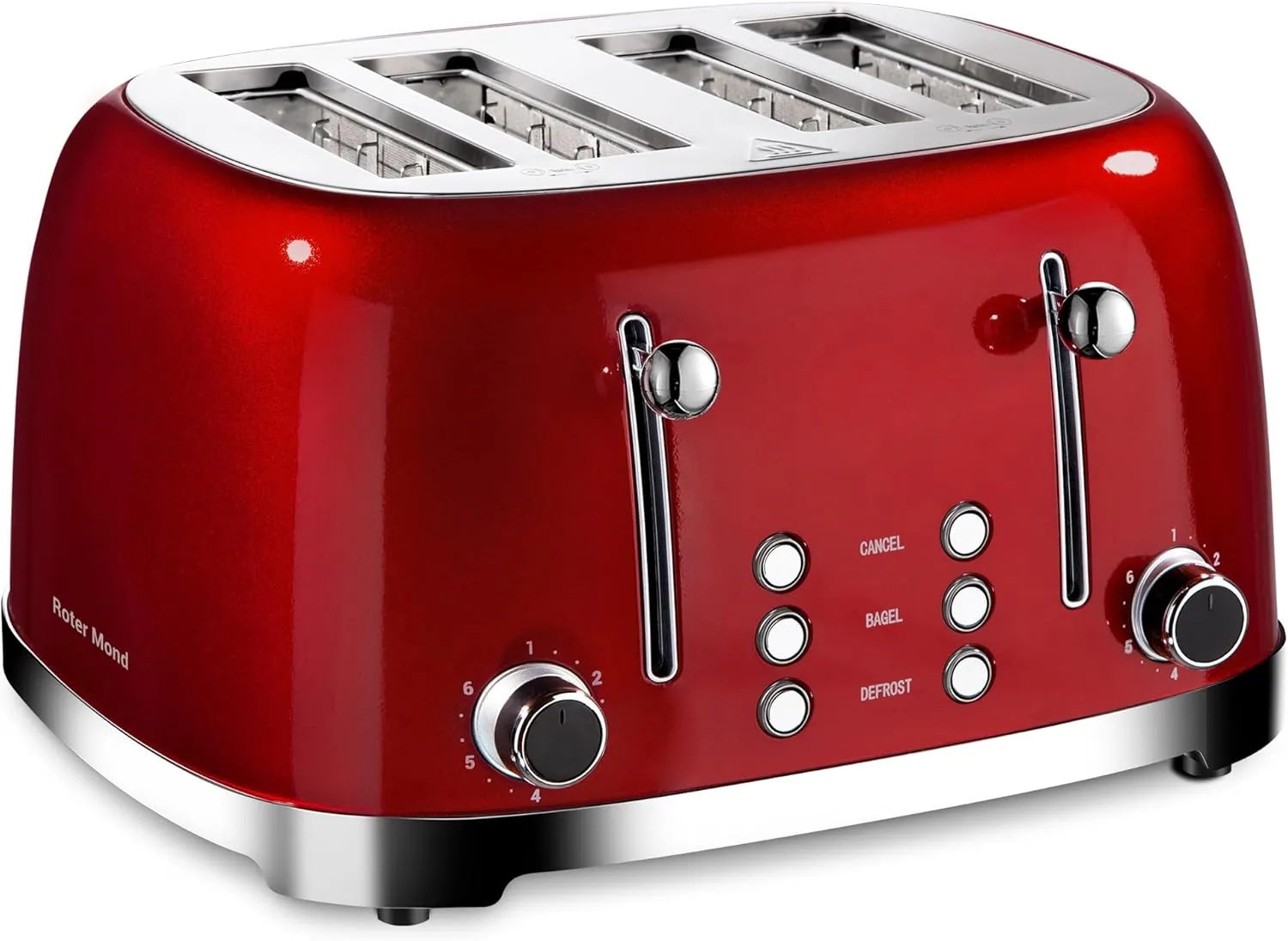 4 Slice Toaster Retro Stainless Steel with Bagel Defrost Cancel Function, 6 Browning Settings, Extre Wide Slot and Removable Crumb Tray, Red, ST033