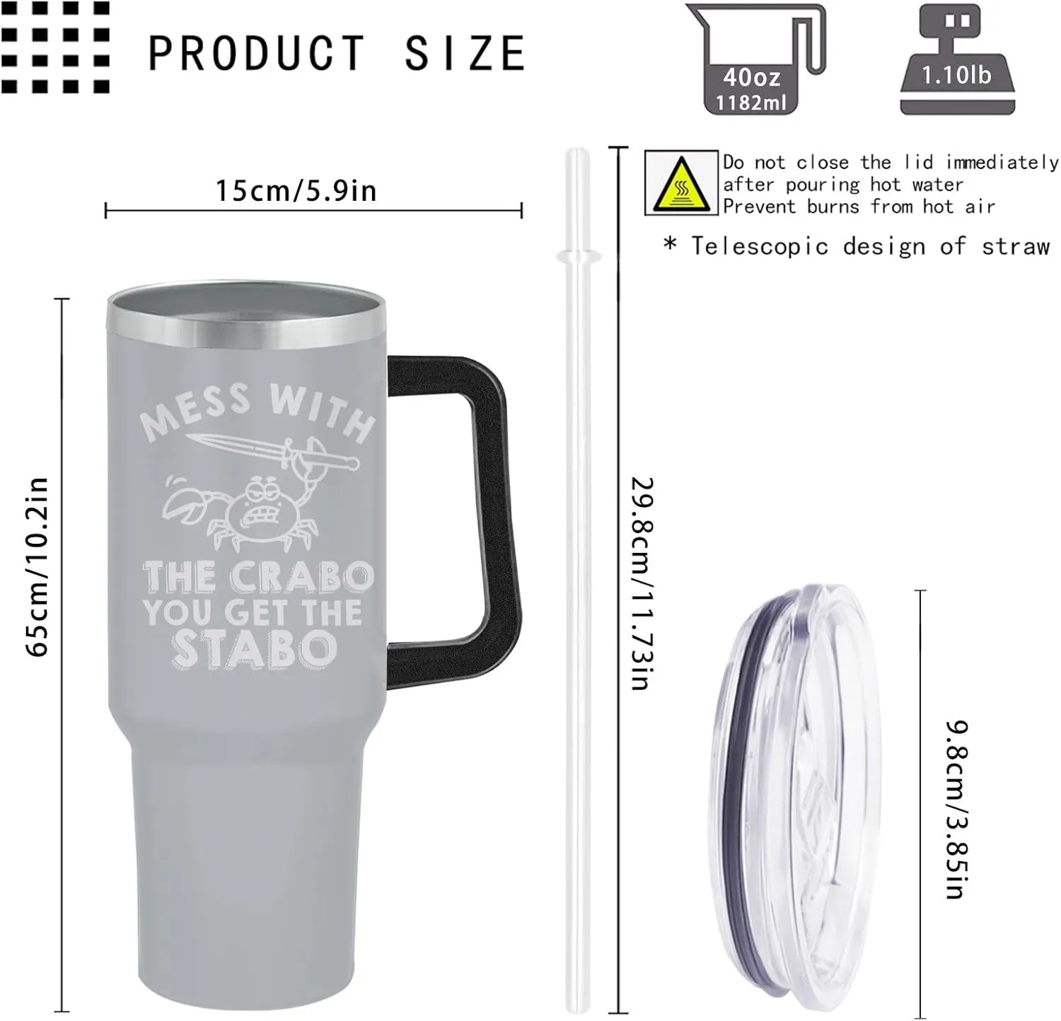40 oz Tumbler with Handle and Straw Mess With The Crabo You Get The Stabo Tumbler Personalized Tumbler with Lid and Straw Insulated Tumblers Stainless Steel Tumblers
