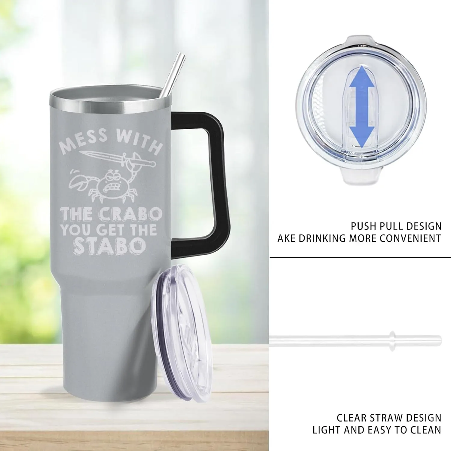 40 oz Tumbler with Handle and Straw Mess With The Crabo You Get The Stabo Tumbler Personalized Tumbler with Lid and Straw Insulated Tumblers Stainless Steel Tumblers