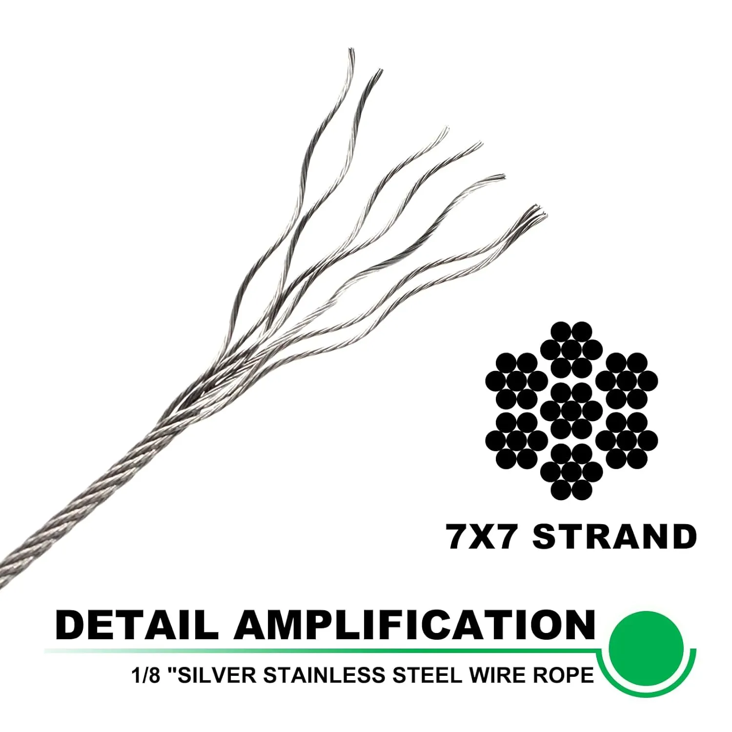 400ft 1/8" Stainless Steel Deck Cable Railing Wire Rope T316 7x7 Strands Construction Aircraft Cable, Deck Wire Railing for Deck Cable Railing System Kit, Cable Railing Hardware