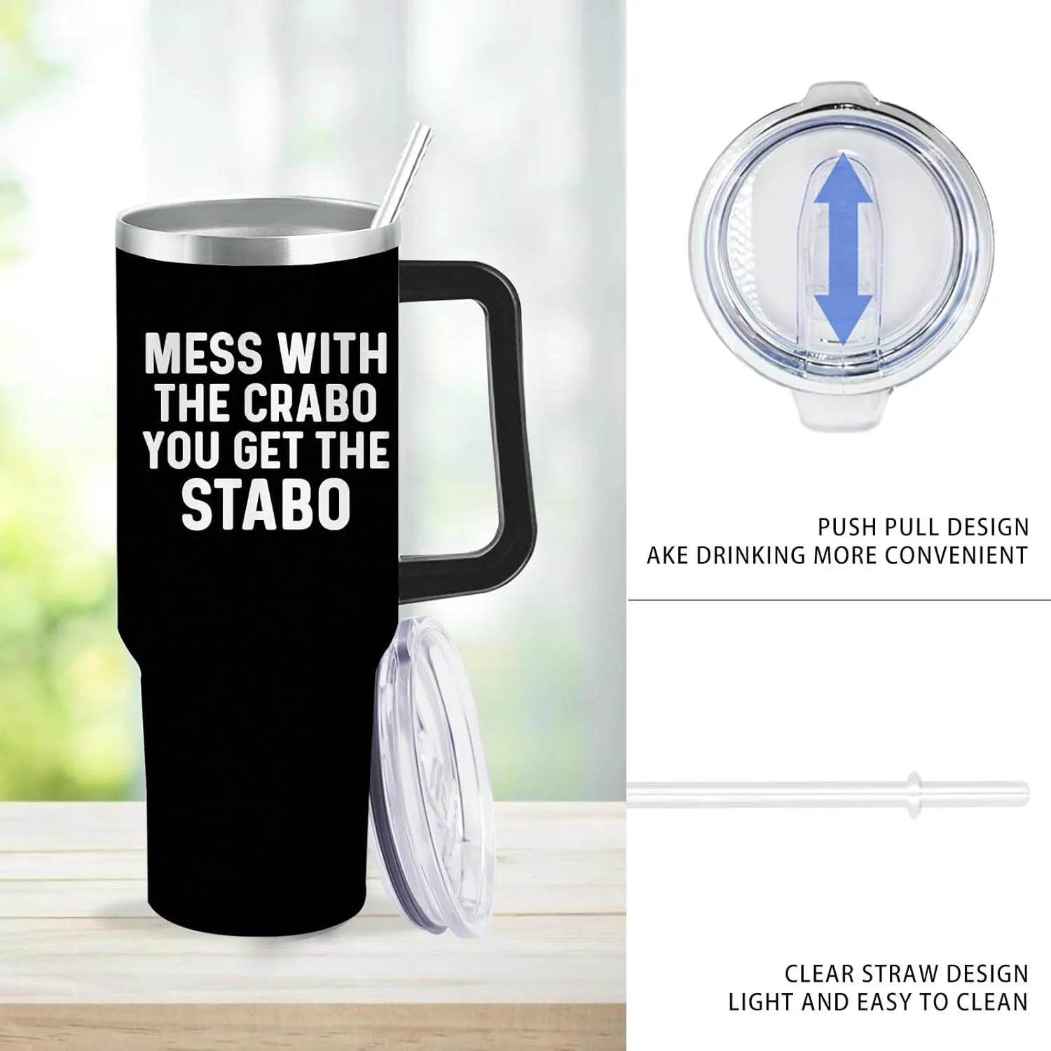40oz Tumbler Mess With The Crabo You Get The Stabo Tumbler Insulated for Hot and Cold Stainless Tumbler with Lids and Straws Christmas Gift for Son