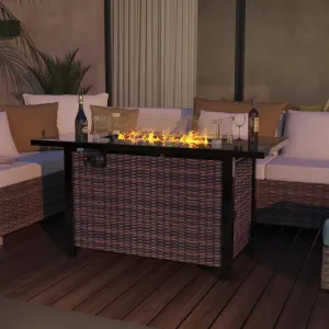 43 Inch Propane Fire Pits Outdoor Gas Fire Table, 50,000 BTU Auto-Ignition Gas Firepit Table with Ceramic Tabletop, Steel Base, Glass Fire Stones and Water-Resistant Cover for Outdoor/Patio