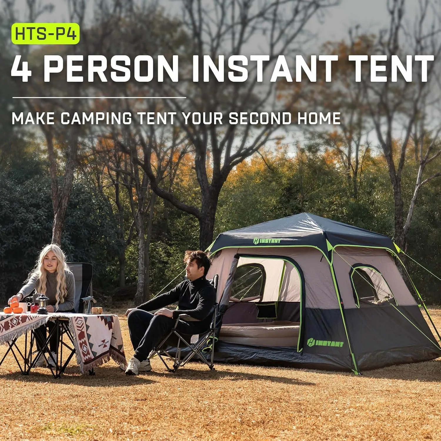 4/6 Person Instant Tent, Waterproof Pop Up Tents for Camping with Rainfly, 60 Seconds Easy Setup, Automatic Cabin Tent for Family Camping with Expandable Carry Bag & Upgraded Ventilation