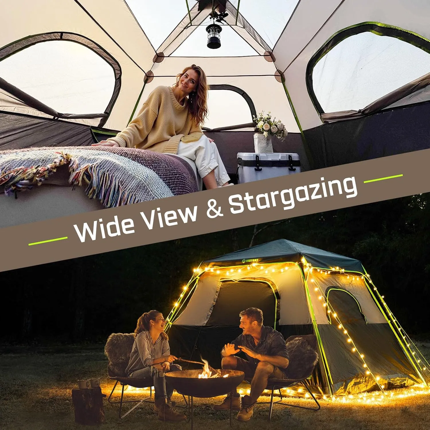 4/6 Person Instant Tent, Waterproof Pop Up Tents for Camping with Rainfly, 60 Seconds Easy Setup, Automatic Cabin Tent for Family Camping with Expandable Carry Bag & Upgraded Ventilation