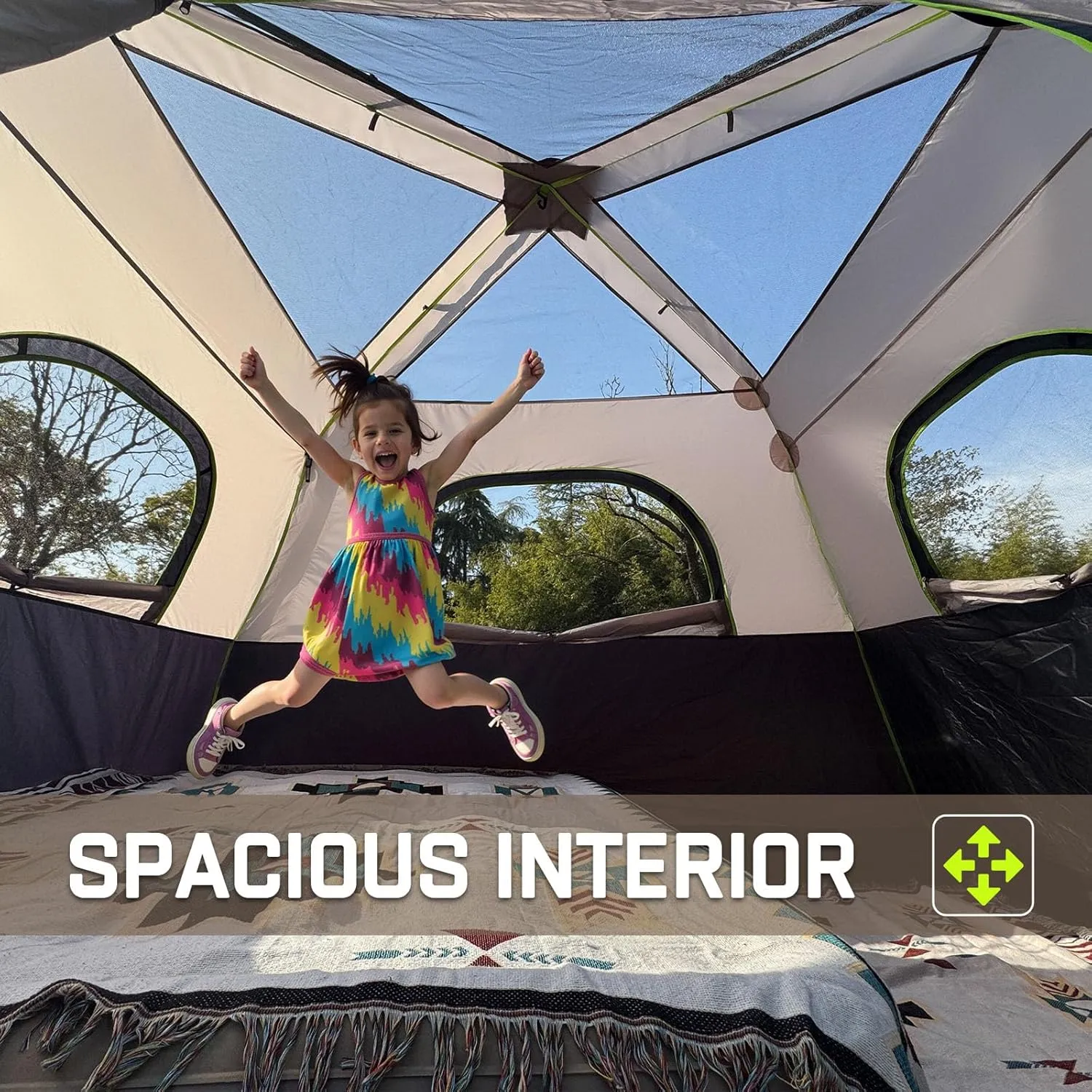 4/6 Person Instant Tent, Waterproof Pop Up Tents for Camping with Rainfly, 60 Seconds Easy Setup, Automatic Cabin Tent for Family Camping with Expandable Carry Bag & Upgraded Ventilation