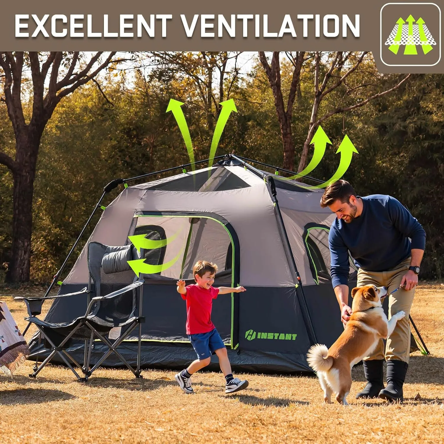 4/6 Person Instant Tent, Waterproof Pop Up Tents for Camping with Rainfly, 60 Seconds Easy Setup, Automatic Cabin Tent for Family Camping with Expandable Carry Bag & Upgraded Ventilation
