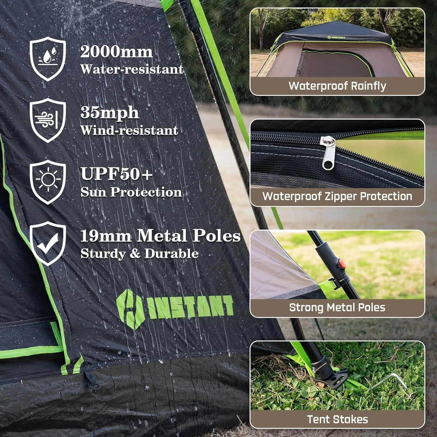 4/6 Person Instant Tent, Waterproof Pop Up Tents for Camping with Rainfly, 60 Seconds Easy Setup, Automatic Cabin Tent for Family Camping with Expandable Carry Bag & Upgraded Ventilation