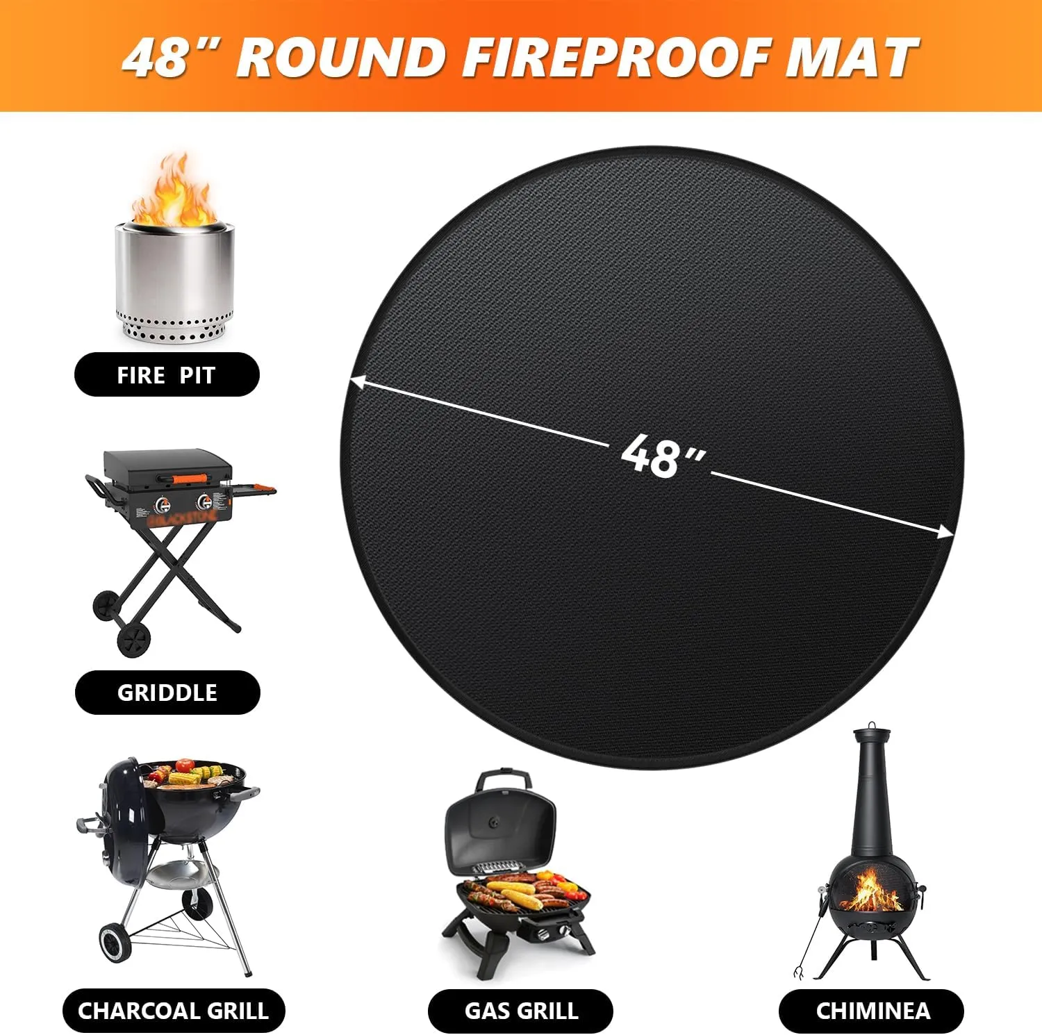 48'' Fire Pit Mat for Solo Stove Bonfire, Double-Sided Fireproof Under Grill Mat Deck Patio Protector Pad, Round BBQ Mat for Solo Stove Accessories, Easy to Clean, Reusable