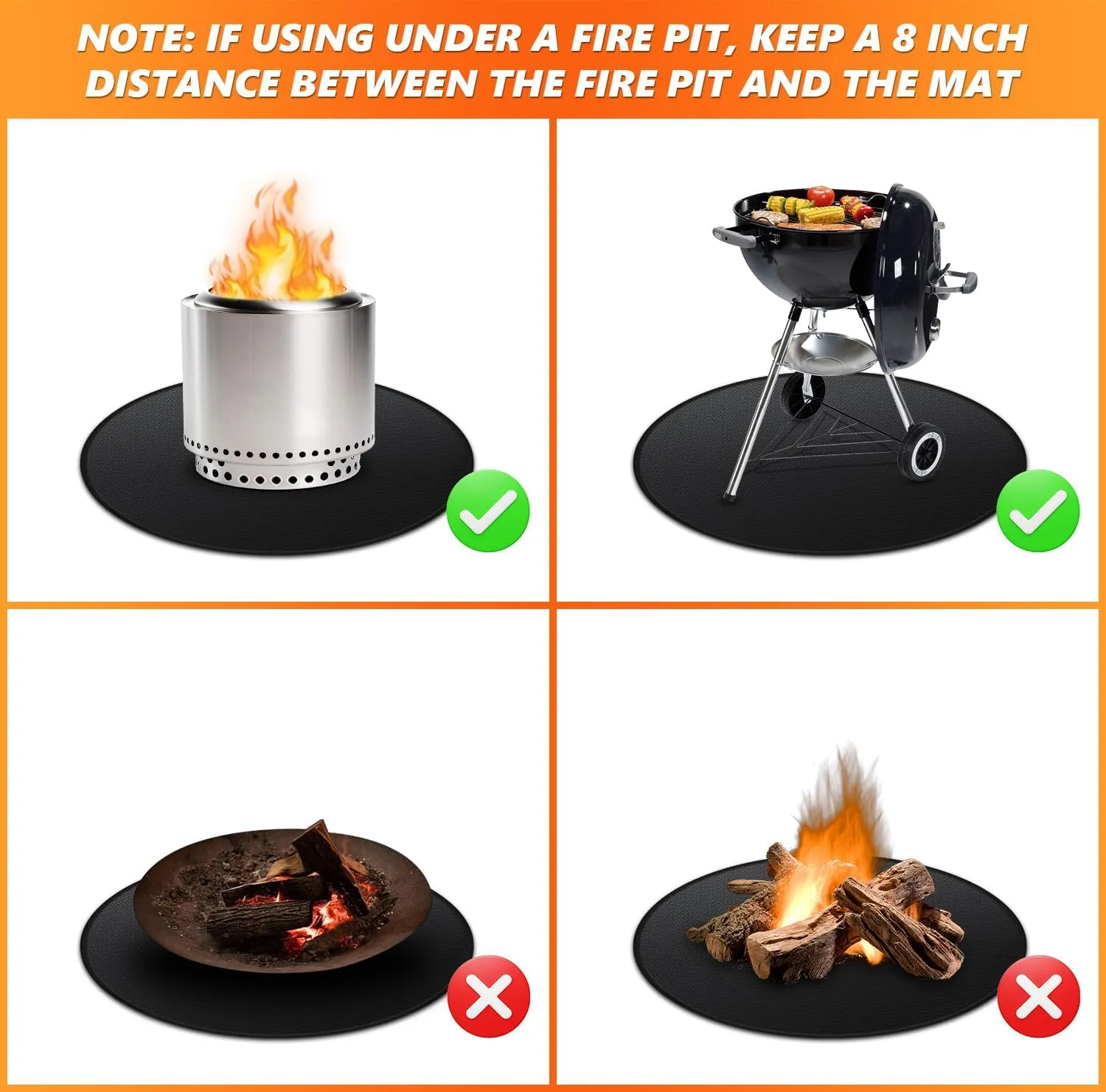 48'' Fire Pit Mat for Solo Stove Bonfire, Double-Sided Fireproof Under Grill Mat Deck Patio Protector Pad, Round BBQ Mat for Solo Stove Accessories, Easy to Clean, Reusable