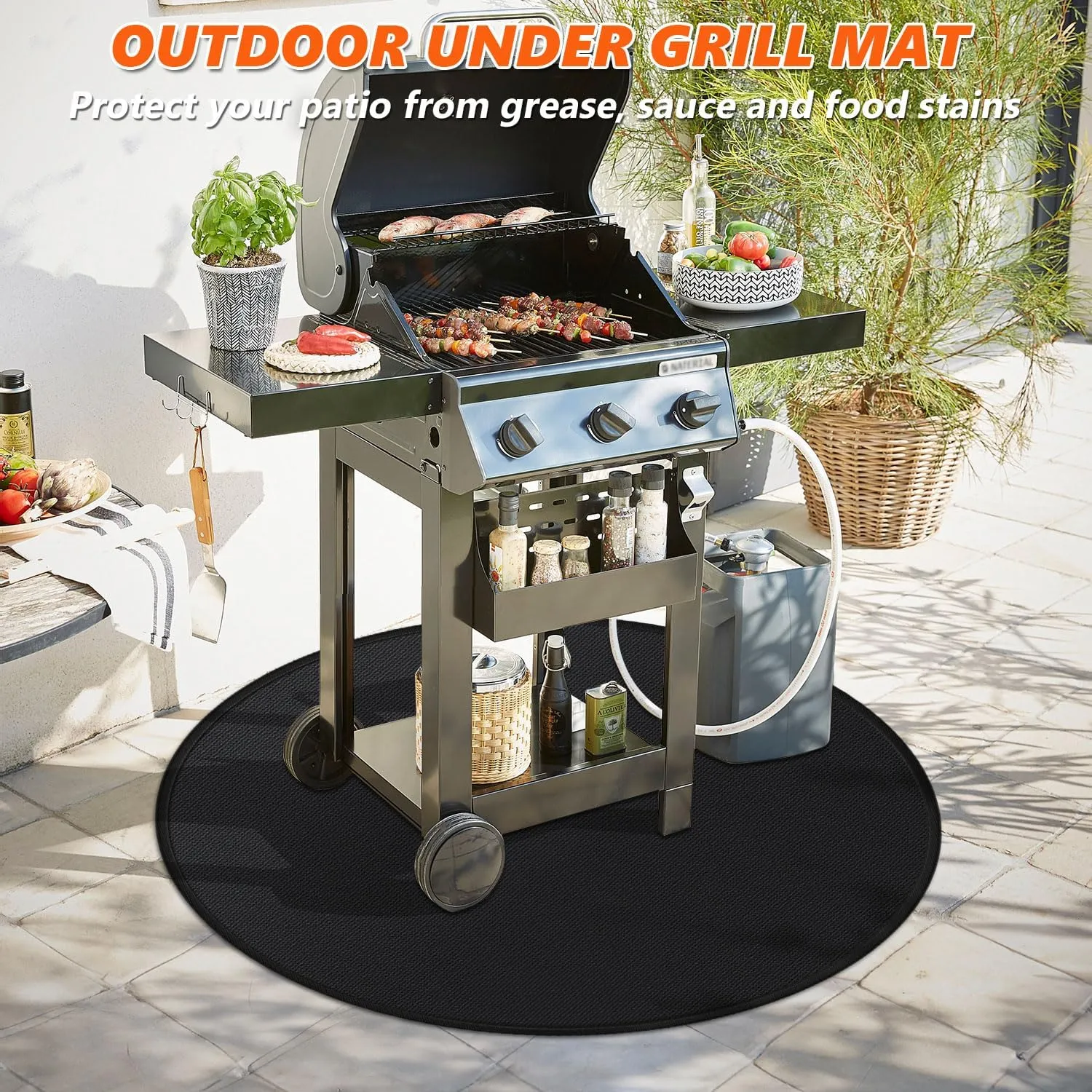 48'' Fire Pit Mat for Solo Stove Bonfire, Double-Sided Fireproof Under Grill Mat Deck Patio Protector Pad, Round BBQ Mat for Solo Stove Accessories, Easy to Clean, Reusable