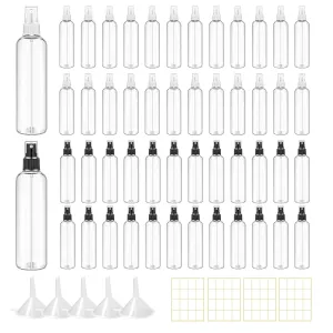 48 Pcs 8 oz Plastic Spray Bottles Refillable Mist Sprayer with Spray Cap Classic Fine Mist Spray Bottles Clear Empty Plastic Travel Bottles for Oils Travel Perfumes Essential (Black,White)