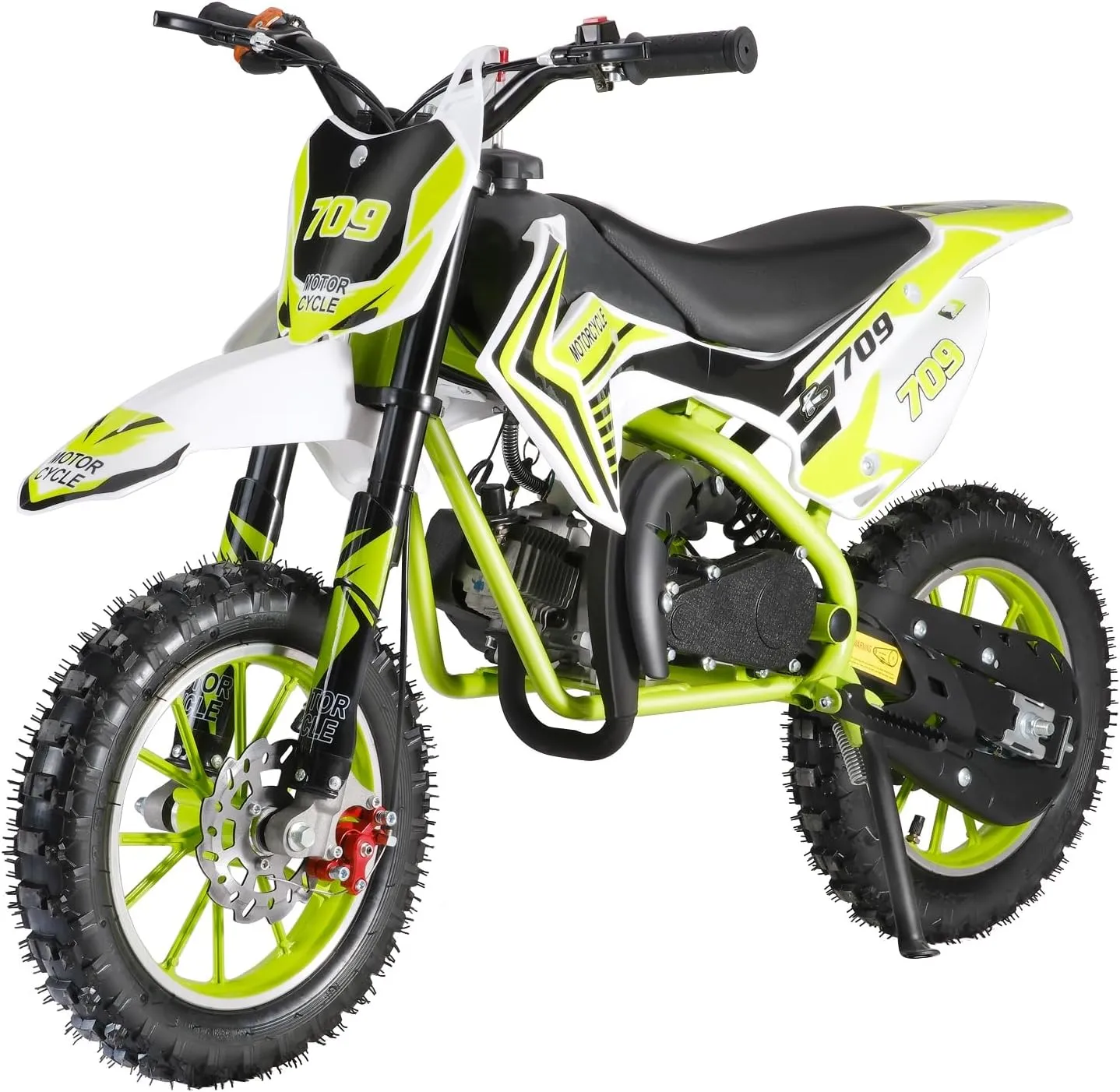 49cc Kids Dirt Bike, Gas Powered 2-Stroke Mini Motocross Motorcycle, Off-Road Dirtbike for Kids with Front/Rear Disc Brakes, Shock Absorption, Soft Seat Cushion,Pull Start