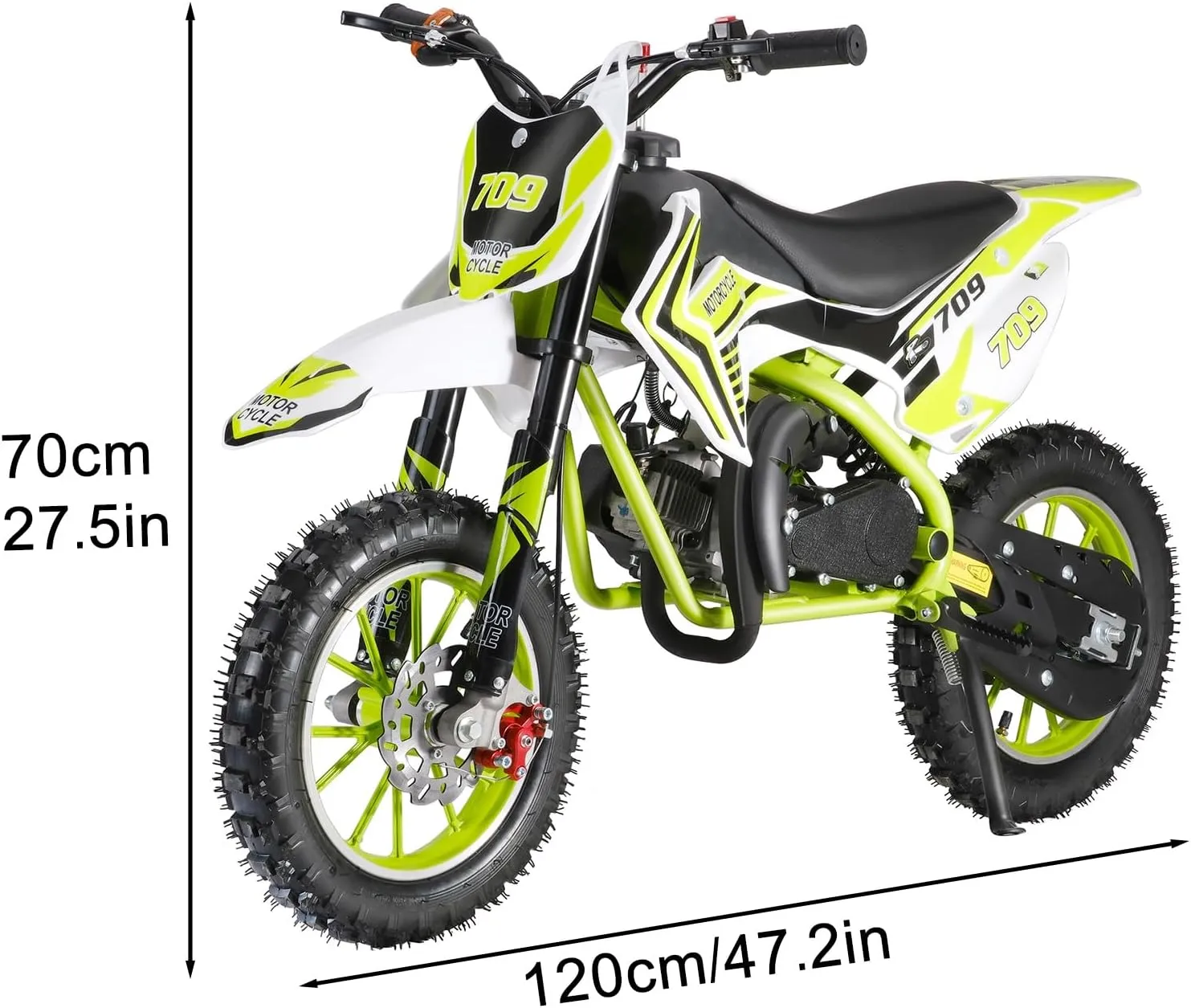 49cc Kids Dirt Bike, Gas Powered 2-Stroke Mini Motocross Motorcycle, Off-Road Dirtbike for Kids with Front/Rear Disc Brakes, Shock Absorption, Soft Seat Cushion,Pull Start