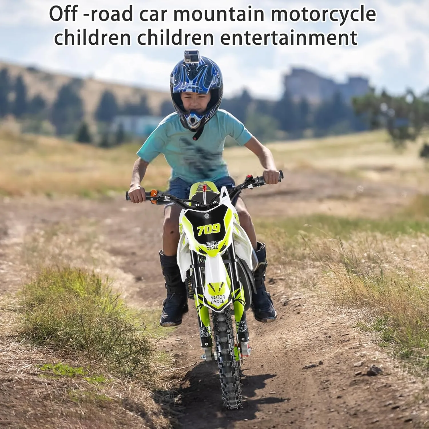 49cc Kids Dirt Bike, Gas Powered 2-Stroke Mini Motocross Motorcycle, Off-Road Dirtbike for Kids with Front/Rear Disc Brakes, Shock Absorption, Soft Seat Cushion,Pull Start
